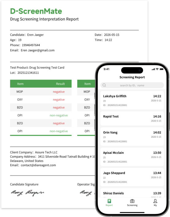 Drug screening report and report history